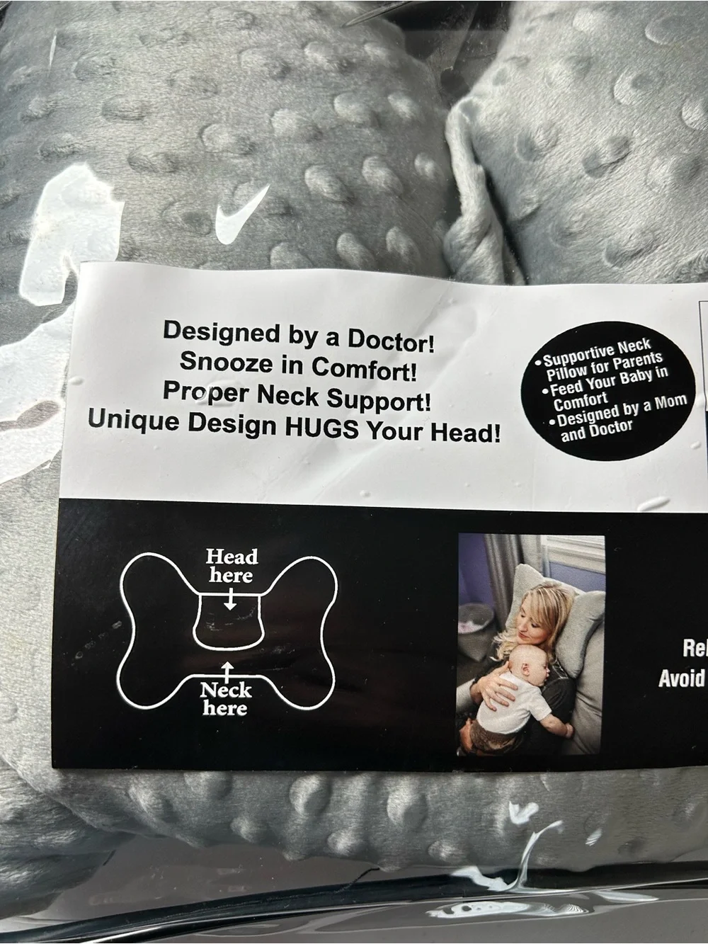 NWT Zzz Pal Baby Feeding Support Pillow Soft Gray Dot Neck Pillow
